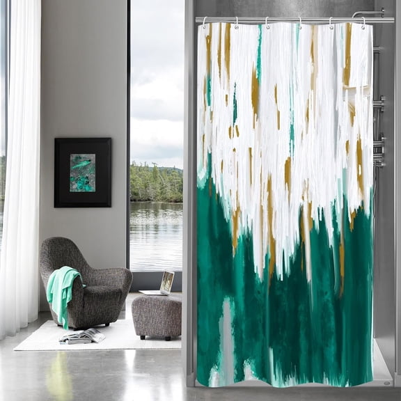 Teal Small Stall Shower Curtain 36 x 72, Ombre Narrow Half Size Turquoise Shower Curtains for Modern Abstract Bathroom Decor, Brush Strokes Oil Painting Design Shower Curtain 36 inch