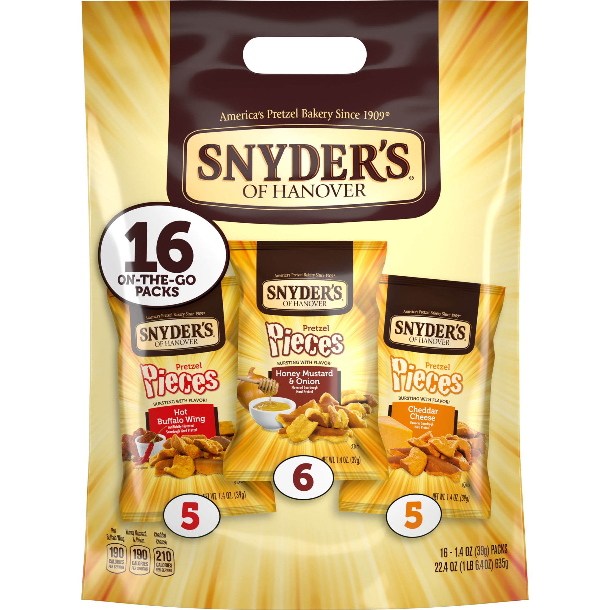 Snyder's of Hanover Pretzel Pieces, Variety Pack of Pretzels Individual Packs, 1.4 oz, 16 Ct