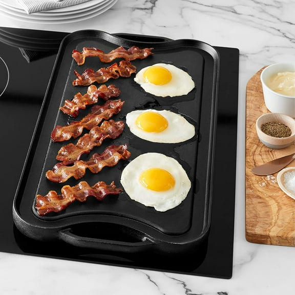 Pre-Seasoned Cast Iron Reversible Grill/Griddle, Black, 20 x 10.39 x 0.98 Inch