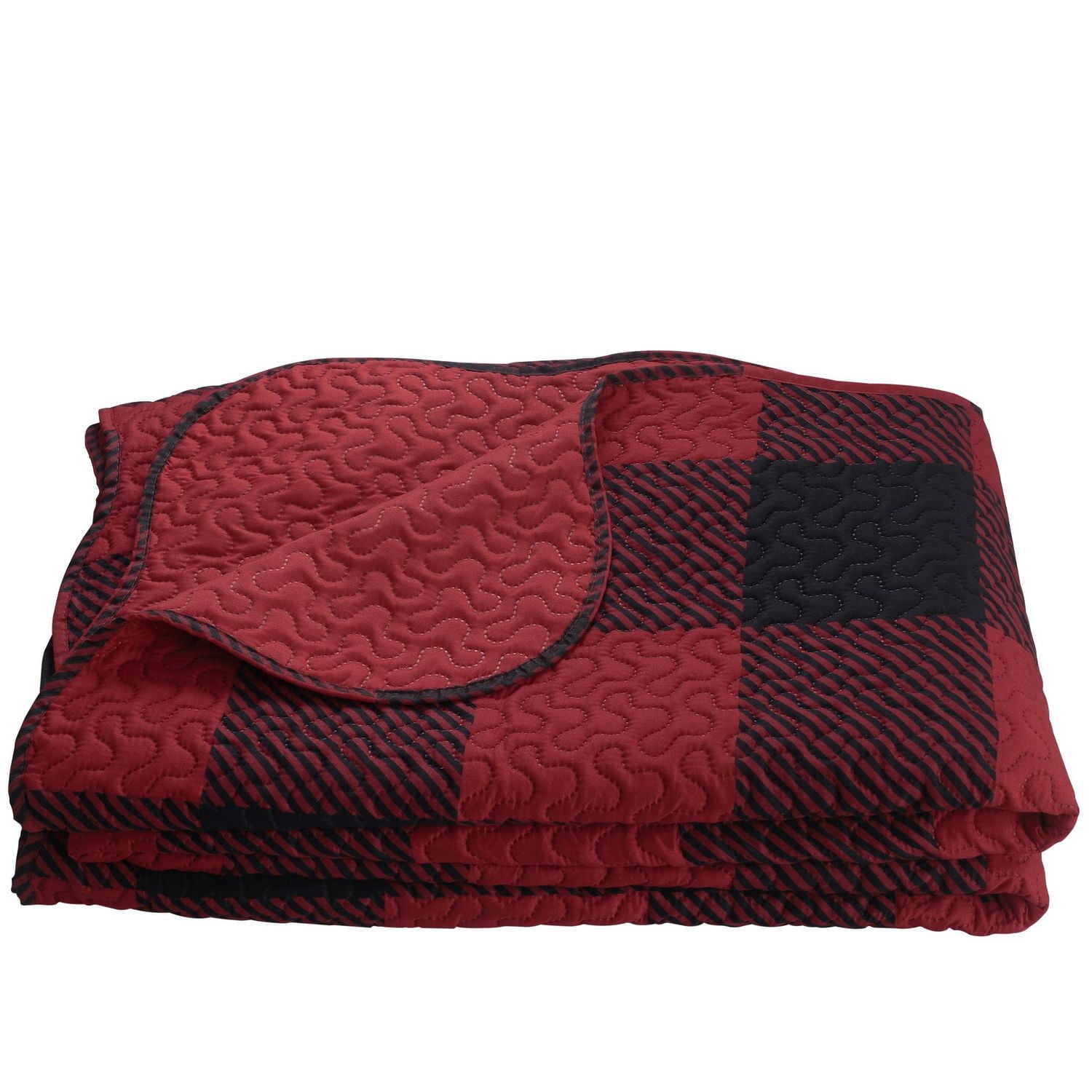Marina Decoration Rich Printed Embossed Pinsonic Coverlet Bedspread Ultra Soft Bedding Summer Quilt Set with Shams, Red Black Plaid Pattern