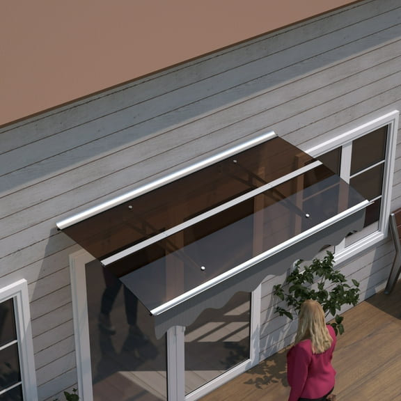 DA5934W Series Door Window Awning Canopy Made of  0.137 Inch Thick Crystal Solid Polycarbonate Sheet and Aluminum Alloy with Valance in size of 59" Wide x 34" Deep for Wooden Wall House