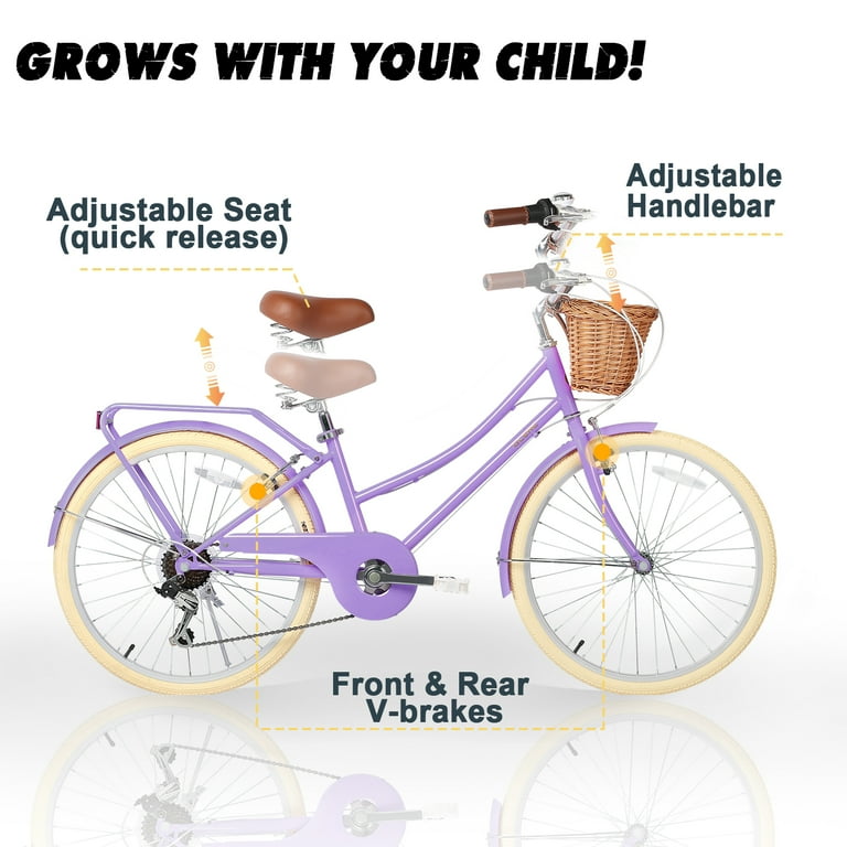 【Glerc】Missy女の子自転車 24インチ レトロシティーサイクル 24 inch Beach Cruiser Bike Girls Hybrid Bike With Basket