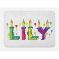 thumbnail image 1 of Lily Bath Mat, Hand Drawn Merry Arrangement of Letters Birthday Themed Female Name with Balloons, Non-Slip Plush Mat Bathroom Kitchen Laundry Room Decor, 29.5 X 17.5 Inches, Multicolor, Ambesonne, 1 of 2