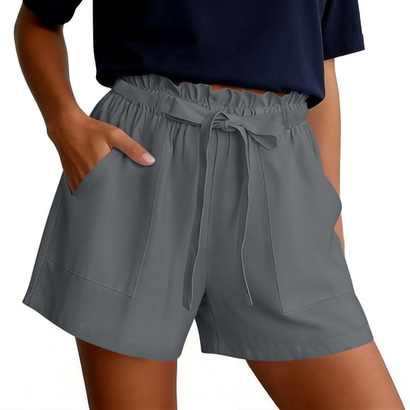 Gamivast Linen Shorts for Women Loose Fit High Waisted Drawstring Shorts Paperbag Waist Breathable Front Pocket Design for Beach Town Strolls Weekends Away and Summer Lounging