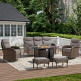 thumbnail image 2 of Bellefurn 7-Piece Outdoor Patio Furniture Set with Fire Pit Table, High Back Swivel Rocker Chairs, 6-Inch Thick Cushions, Wicker Outdoor Conversation Set, Sofa and Ottomans for Porch, Deck, Backyard, 2 of 13