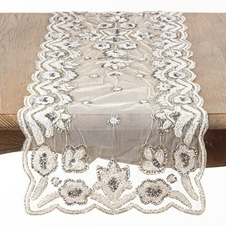 

Fennco Styles Hand-Beaded Floral Table Runner - 16 x72 - 2 Colors (Silver)