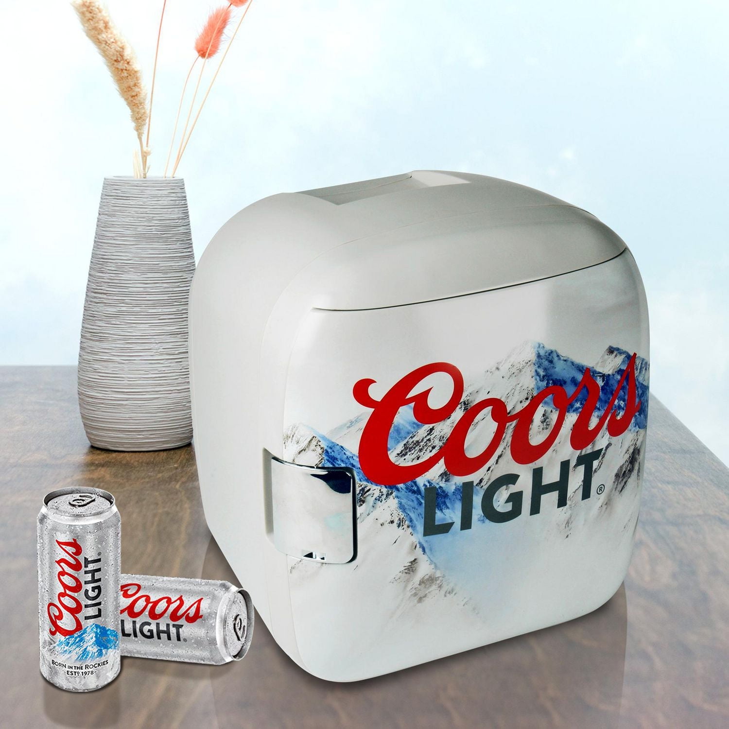 Coors Light 7.9L Mini Fridge, Portable 12 Can Cooler/Warmer for Travel, Home, Office- Gray
