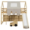 thumbnail image 6 of Twin size Wooden Loft Bed House-shaped Frame with a Tent, Natural+Beige, 6 of 10