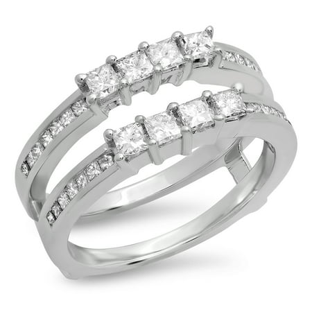 10k White Gold Wedding Bands - 1.00 Carat (ctw) 10K White Gold Princess Cut White Diamond Ladies Anniversary Wedding Band Enhancer Guard Double Ring 1