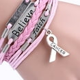 thumbnail image 4 of Multi-layer Leather Rope Handmade Pink Ribbon Breast Cancer Awareness Bracelet, 4 of 6