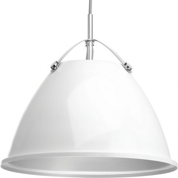 Progress Lighting Tre 1-Light Pendant, Steel, White, Dome Shade