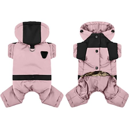 Denbek Dog Jacket with Hood Warm Dog Coat with Hood Waterproof Windproof Winter Full Body Dog Jacket Snowsuit Adjustable Cold Weather Pet Clothes Pink-32*50*36