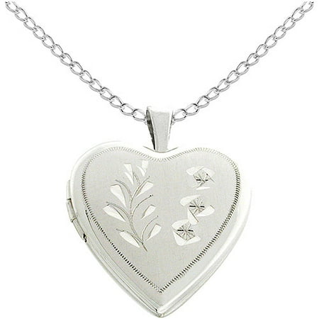 20mm Sterling Silver Heart Locket with Wheat and Stars Design, 18