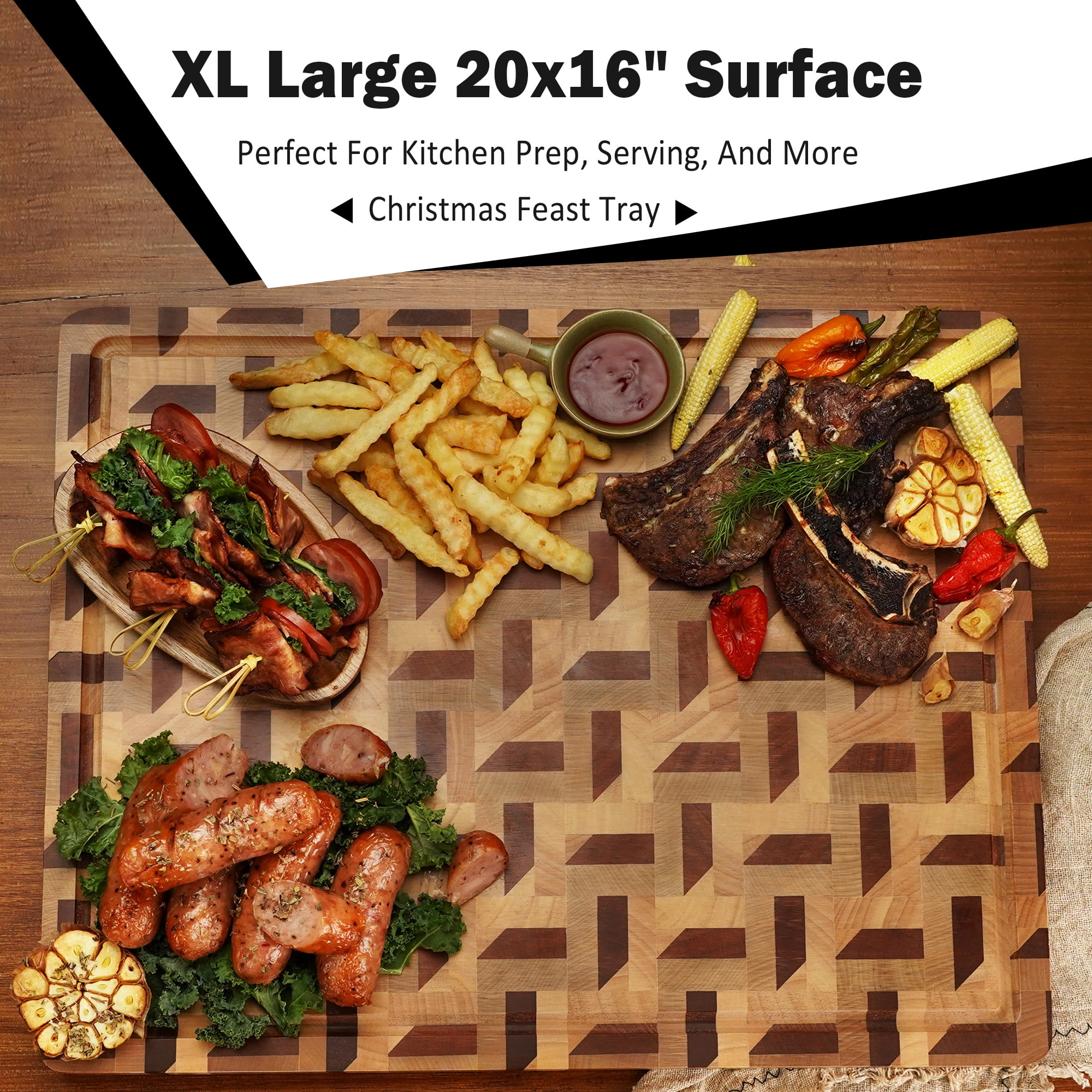 YOUSUNLONG 3D End Grain Cutting Board,  20" x 16" x 1.5'' Walnut and Maple Reversible Butcher Block
