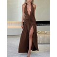 thumbnail image 2 of Women's Summer Halter Lace-Up Backless Maxi Dress – Deep V Neck High Slit Sexy Party  Festival Outfit, 2 of 6