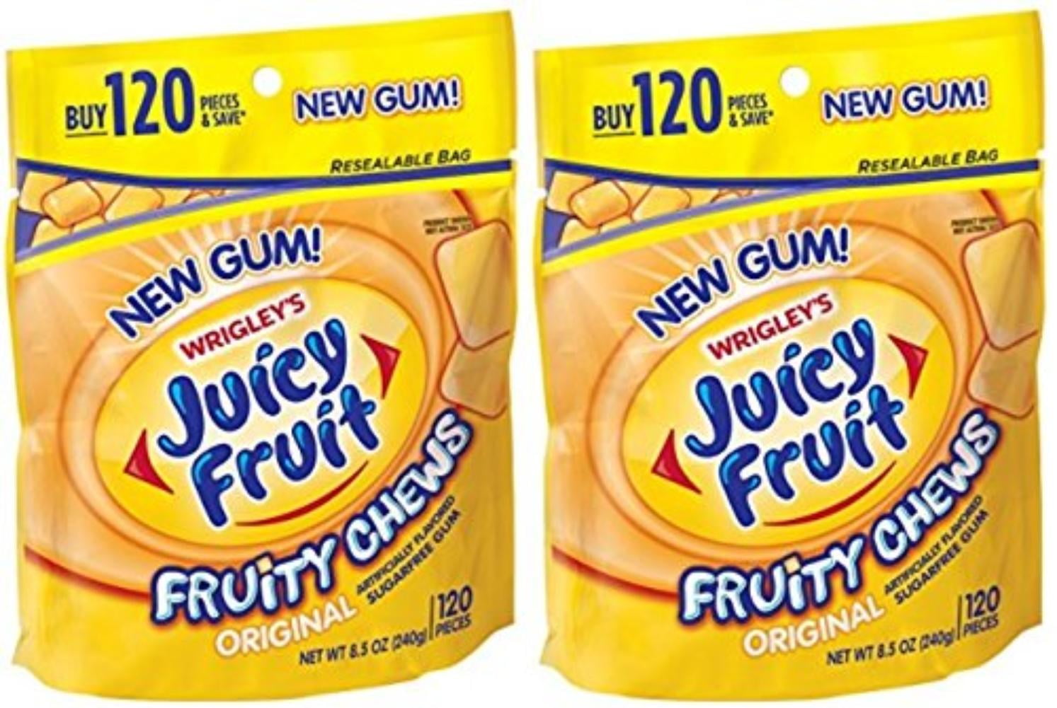 Juicy Fruit Fruity Chews Original Sugarfree Gum, 120 piece bag (2 Pack