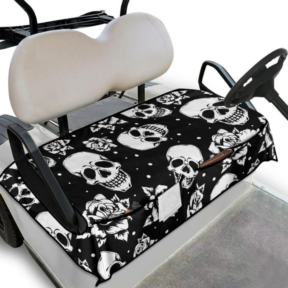 Yuyamidu Skull Golf Cart Seat Covers with Pockets Rose Golf Cart Seat Blanket for Club Car Seat Towel Blanket Golf Cart Accessories Easy to Install