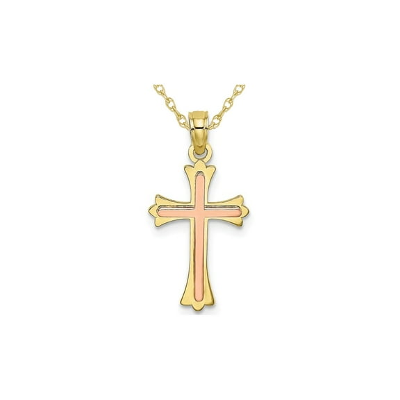 Gem & Harmony 10K Yellow Gold Cross Pendant Necklace with Chain for Women