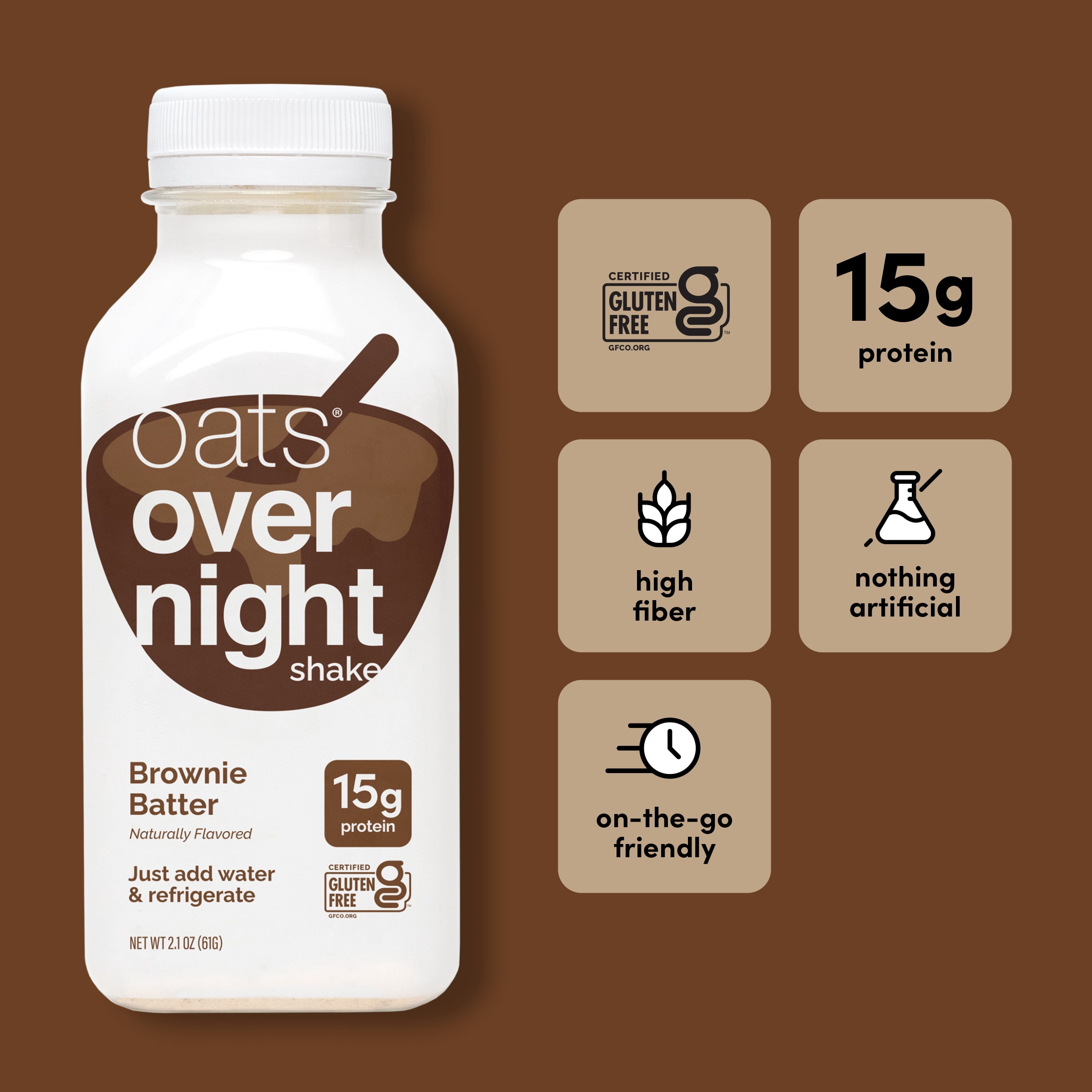 Oats Overnight Brownie Batter Protein Overnight Oatmeal Shake, 2.1 oz, 1 Count