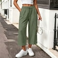 thumbnail image 7 of TEAJOPSUU Women's Cotton Blend Capri Pants Drawstring Elastic Waist Cropped Wide Leg Pants Decorative Side Buttons for Casual Everyday Loungewear Olive Green, 7 of 7