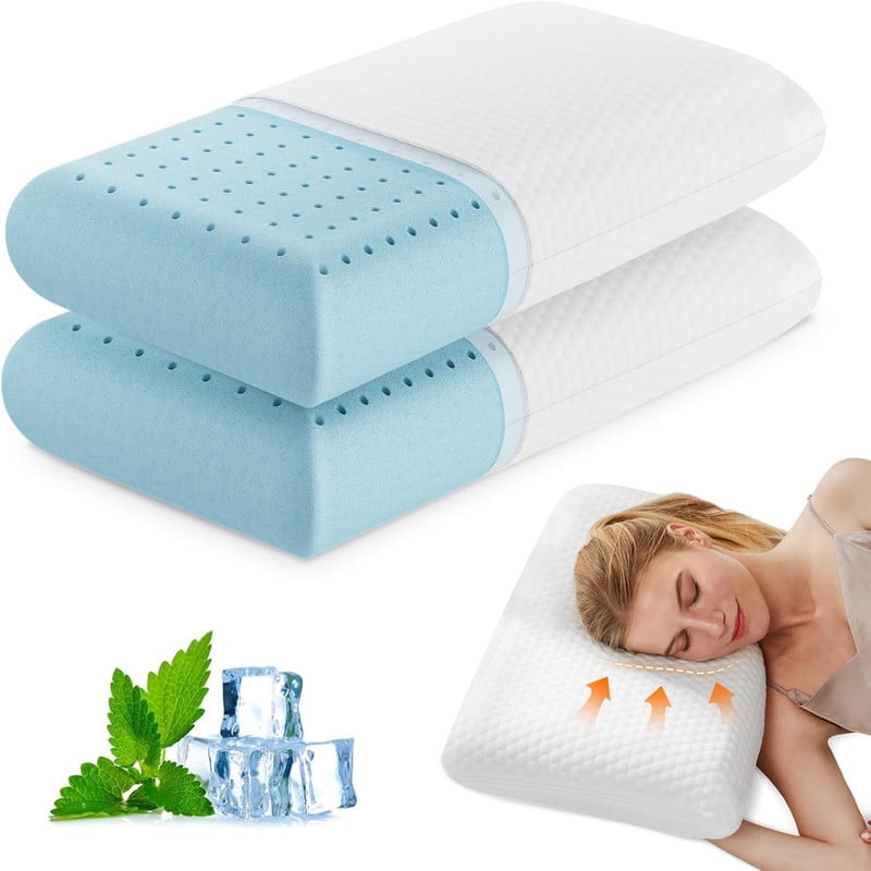 Kelno 2 Pack Memory Foam Pillows Standard Size Cooling Pain Relief Bed Pillow with Washable Cover, White