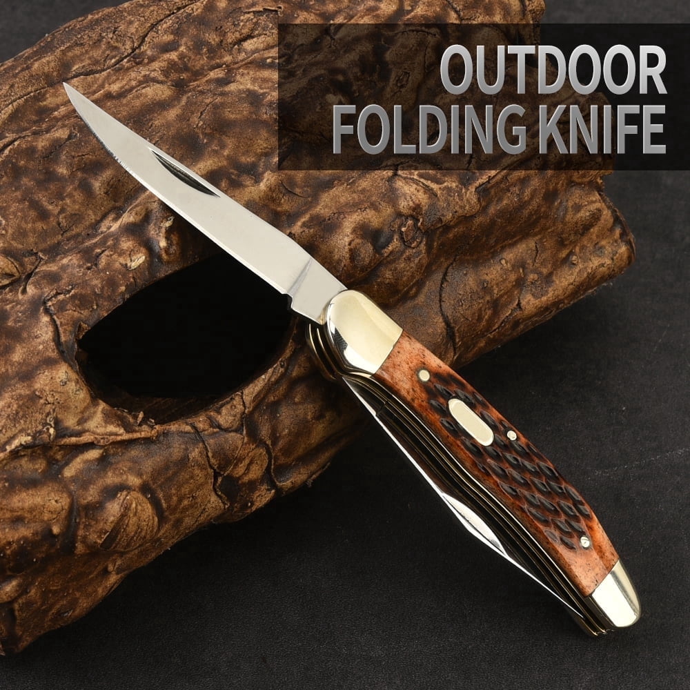 Classic White Copper Folding Knife EDC Tool, Cow Bone Handle, Ideal Camping Survival Gift