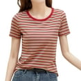 thumbnail image 2 of Womens Tops Striped Printed Crew Neck Loose Fit T-Shirts Trendy Vacation Short Sleeve Fashion Casual Blouses, 2 of 4