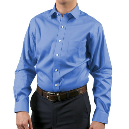 Kirkland Signature Mens Spread Collar Non-Iron Dress Shirt (French Blue,