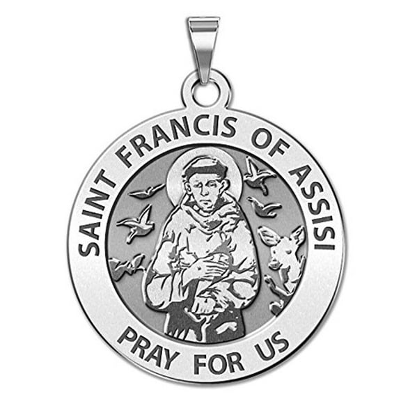 Picturesongold.Com Saint Francis of Assisi Round Religious Medal Necklace Pendants Unisex Adult - 10k White Gold - 2/3 x 2/3 Inch