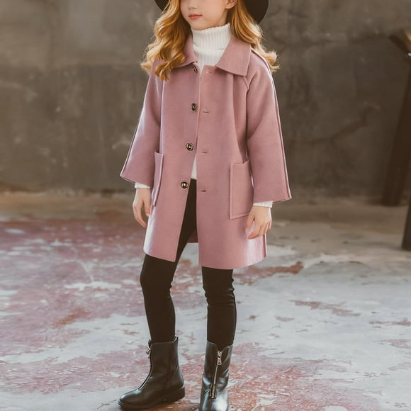 Mceream Girls Single Breasted Dress Coat Kids Winter Outerwear Jackets Wool Trench Pockets Warm Pea Coats Chamarra Para NiñA Pink 7 Years
