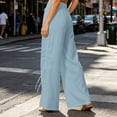 thumbnail image 4 of Lenpel Womens Wide Leg Pants Drawstring High Waist Lounge Ruched Trousers Trendy Side Split Beach Outfits with Pockets, 4 of 5