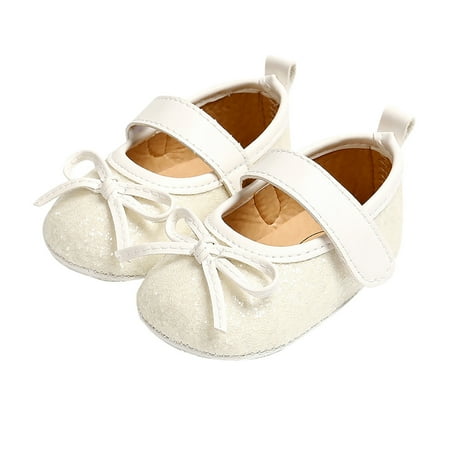 

EHTMSAK Baby Toddler Girl Non-Slip Rubber Sole Mary Jane First Walkers Shoes Newborn Infant Bling Spring Summer Fall Dress Flats White 0-18M 12