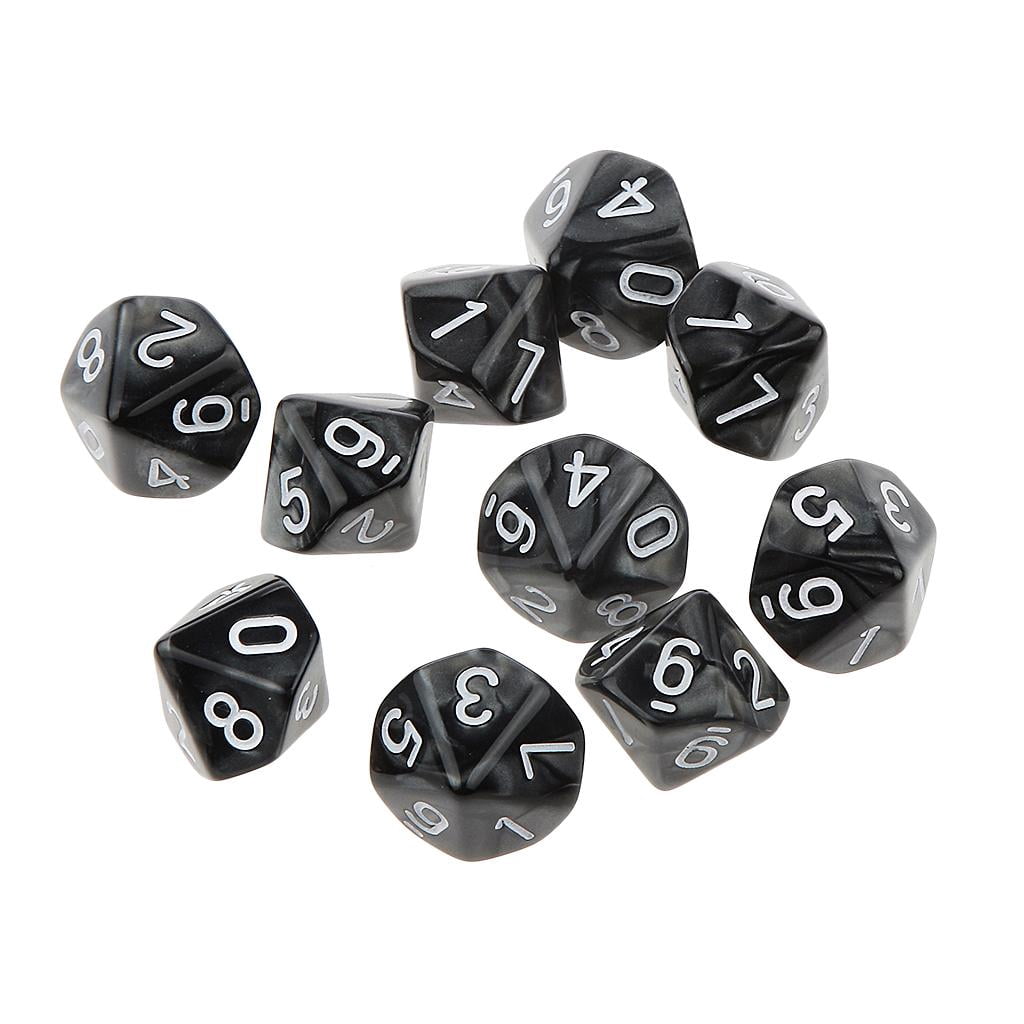 10 dados de diez caras D10 para jugar a juegos de rol D&D, color negro ...