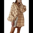 thumbnail image 3 of Camisas de Franela A Cuadros para Mujer, Blusas y Vestidos de Larga con Botones, de Gran Tamaño Amarillo S, 3 of 10