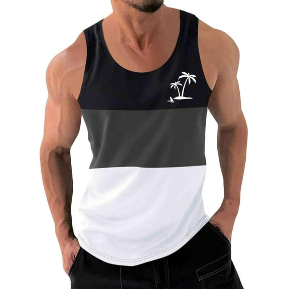 WAVSUF Summer Sports Tank Tops for Mens Quick Dry Vest Muscle Gym Undershirts Tank Printed Round Neck Tops Sleeveles Pullover Dark Gray Size S