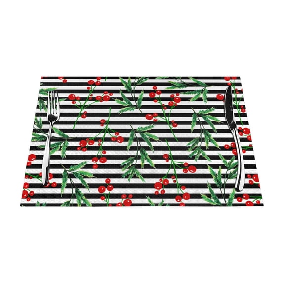 YFYANG Washable Heat-Resistant Placemats, 70% PVC/30% Polyester, Watercolor Floral Stripe Pattern Kitchen Table Mat, 12" x 18" 1 Pcs
