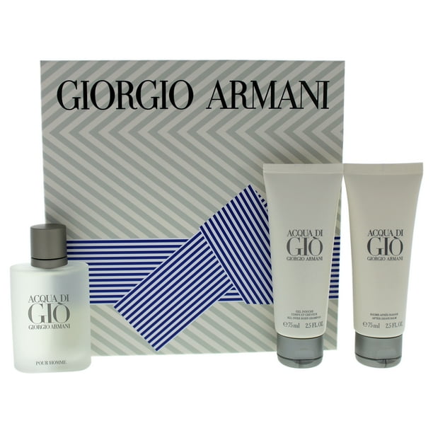 Acqua Di Gio par Giorgio Armani pour les Hommes - Coffret Cadeau de 3 Pièces Spray EDT de 1,7 Oz, Shampooing sur Tout le Corps,