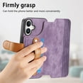 thumbnail image 6 of Wallet Case for Apple iPhone 16, Premium PU Leather Cards Holder RFID Blocking Flip Cover Stand Hand Strap Full Protective Shockproof Phone Case for Women Men, Purple, 6 of 8