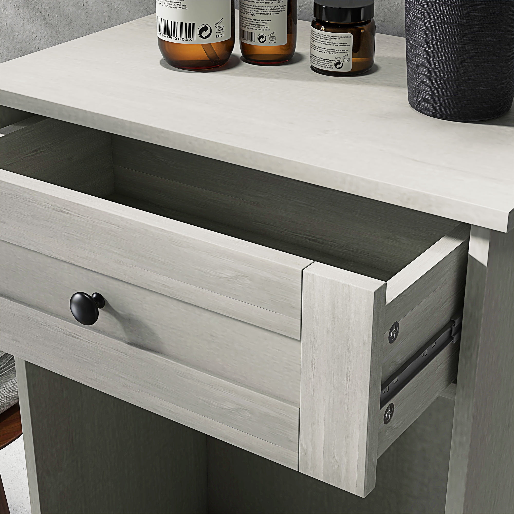 HOQBN Kitchen Tilt‑Out Trash Bin Cabinet, Multipurpose Storage Cabinet with Extra Drawer for Home Kitchen, Light Gray