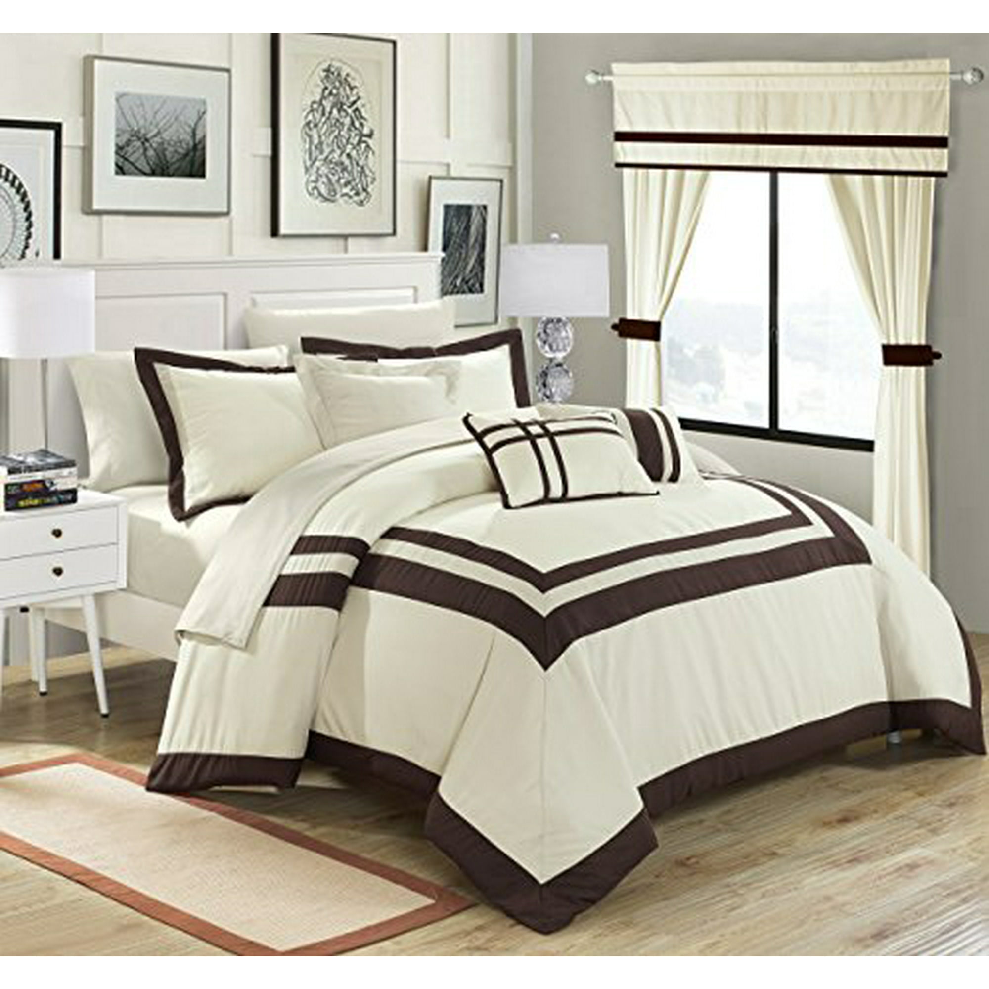Piece Comforter Set Color Block Bed, Bed In A Bag With Curtains King