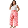 thumbnail image 3 of DARING DIVA Women's Plus Palazzo Pants Wide Leg Trousers with Pocket 1X Pink, 3 of 6