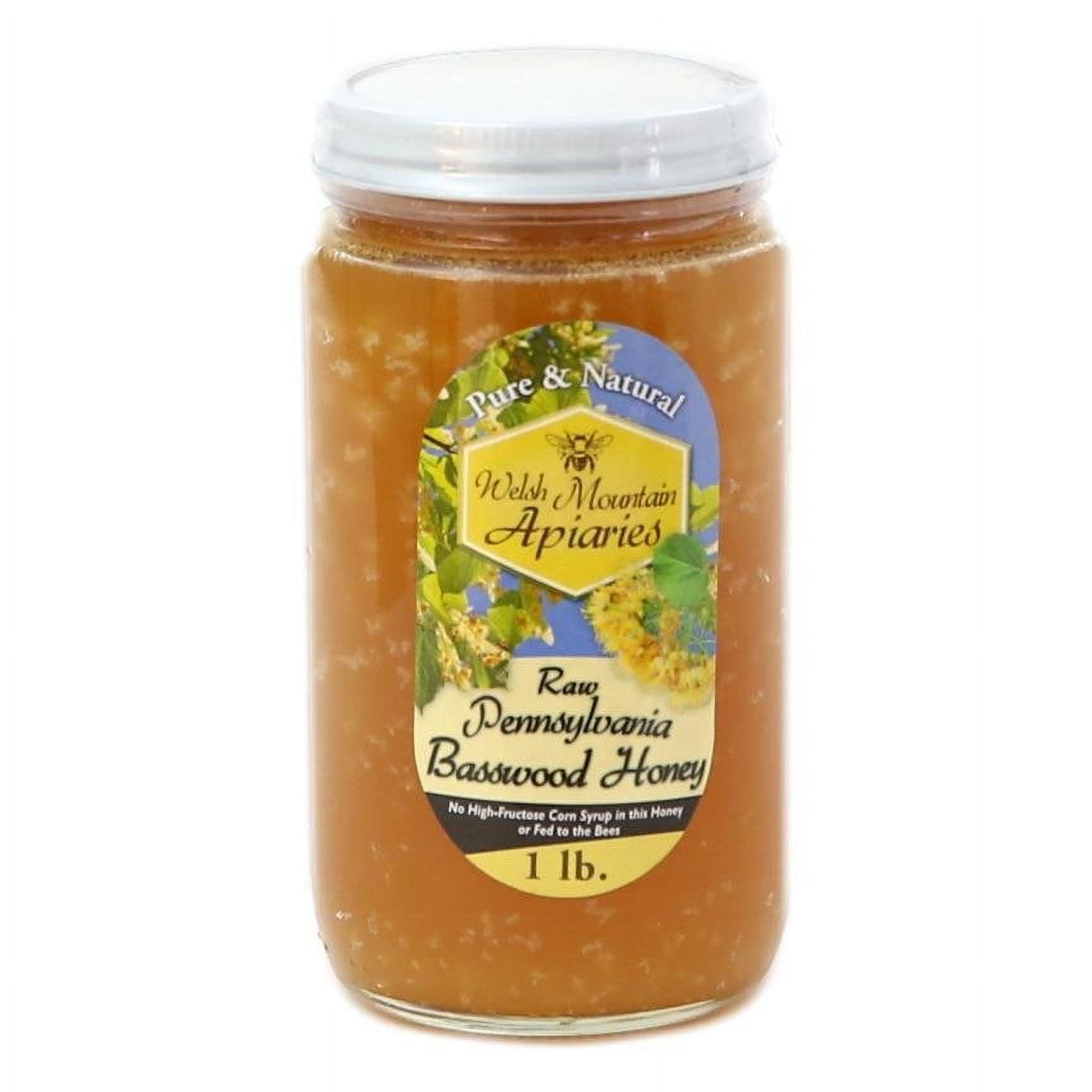 Pennsylvania Basswood Honey by Welsh Mountain Apiaries, Raw and Unfiltered, 16 Ounce Jar Pack of 3