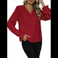 thumbnail image 3 of Camisas de Mujer con Botones, Puños de Encaje, Larga, Blusas Elegantes de con Cuello Mao, Blusas Informales de Negocios para Otoño Rojo XL, 3 of 10