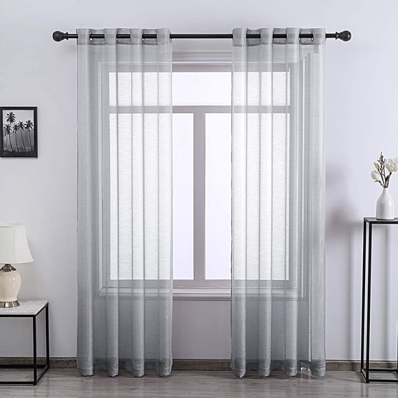 DONREN Rideaux Transparents Doux de Luxe pour Chambre à Coucher - Rideaux Transparents à Oeillets de 72 Pouces pour Salon, 2 Panneaux, Gris