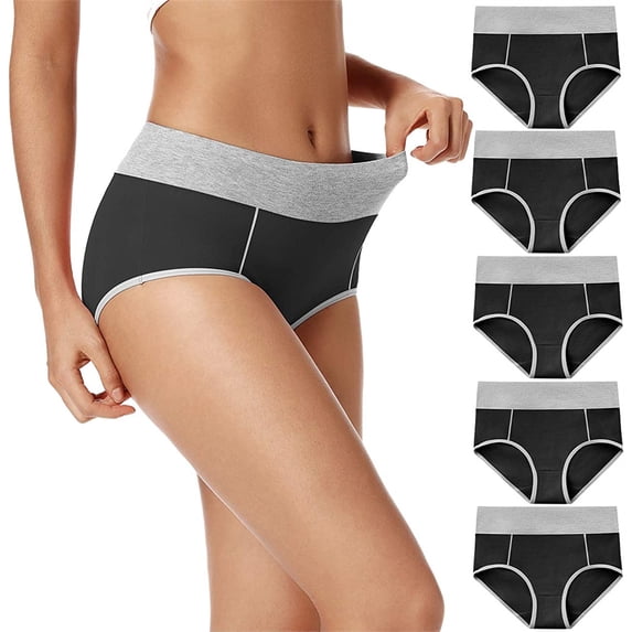 Women's High Waisted Cotton Underwear Soft Breathable Panties Stretch Briefs Regular & Plus Size 5-Pack