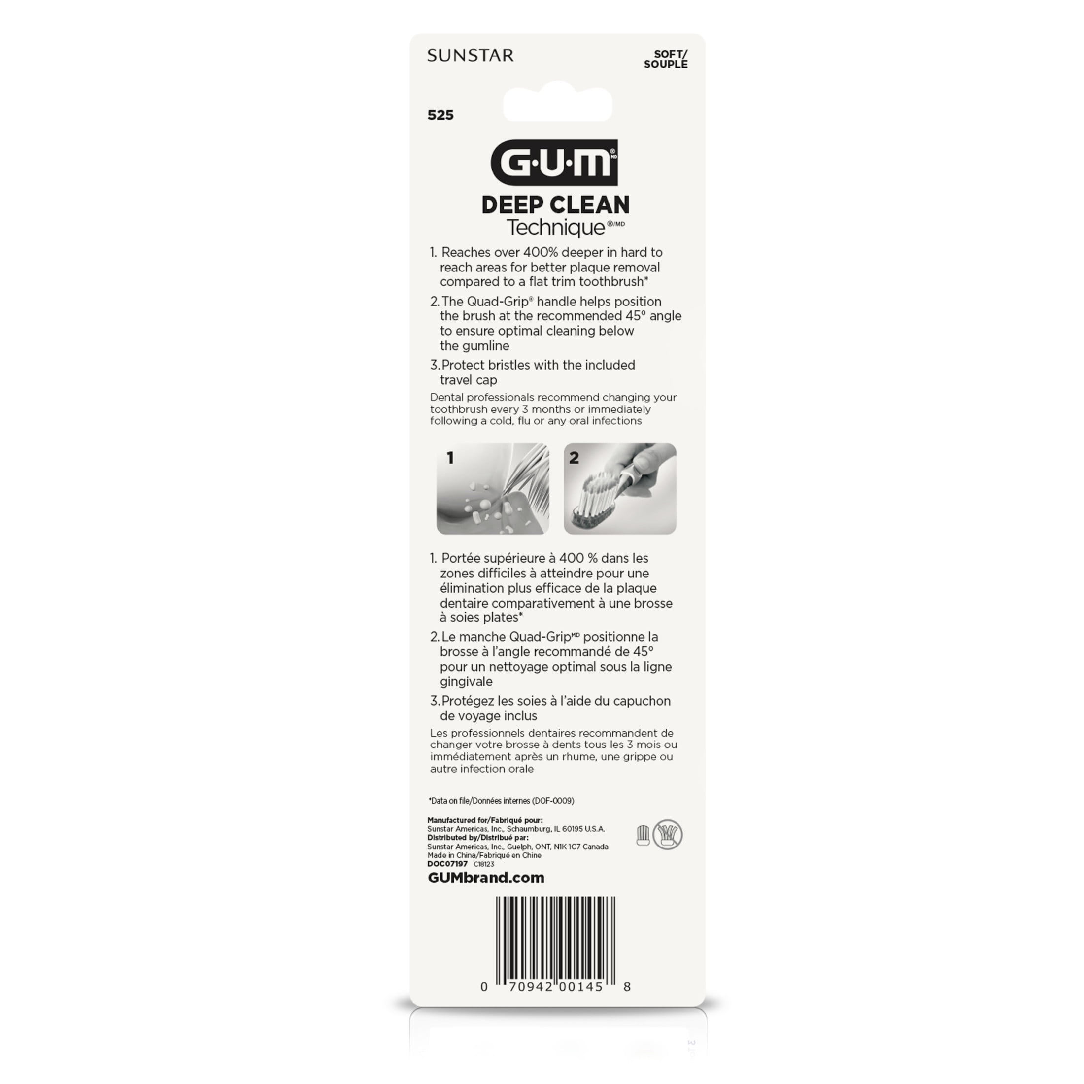GUM Technique Deep Clean Toothbrush, Compact Head, Ultra-Fine Tapered Bristles for Adults, 3 Count, Recommended by Dental Professionals