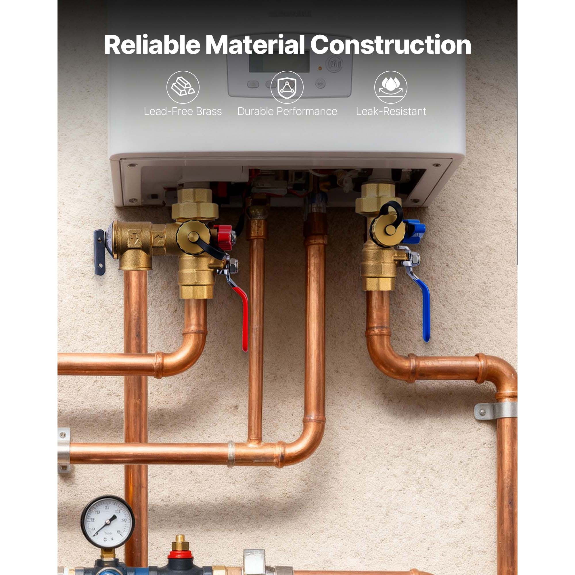 Tankless Water Heater Installation Kit Isolation Service Valve 3/4" Lead-Free Brass SUS304 for Gas Tankless Water Heaters