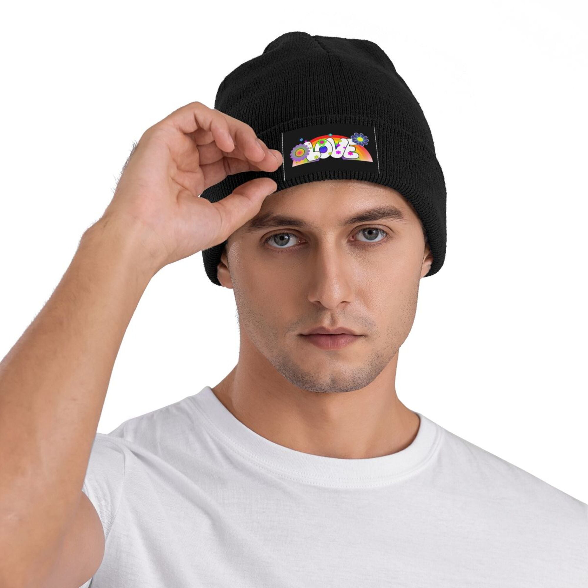 p잰Love Flower piercing beanie ZICANCN Love Flowers Rainbow Knit Beanie Hat, Winter Cap