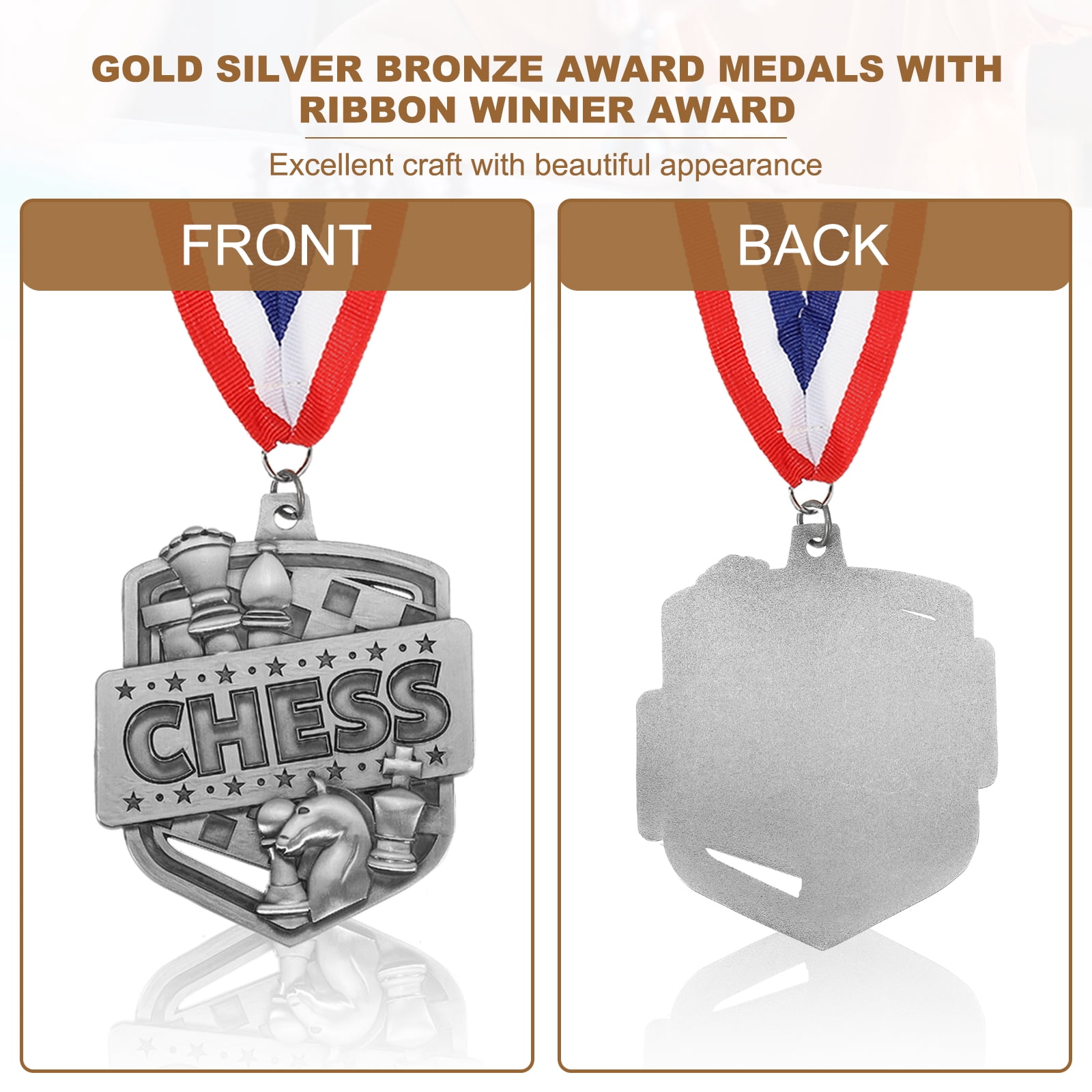 Uxcell Tournament Award Medals with Ribbons, Winner Medals Prizes for Competitions Sports Silver