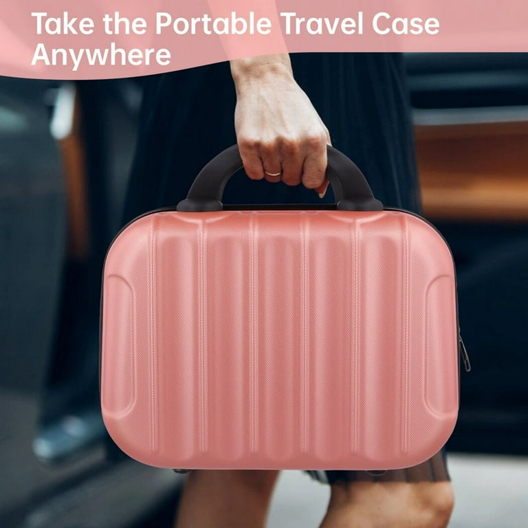 Portable Makeup Travel Case Hard Shell Cosmetic Case Hand Luggage Organizer Small ABS Carrying Suitcase with Elastic Band for Travel Business